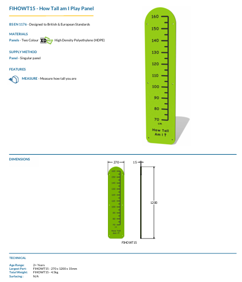 How Tall am I Play Panel Specification
