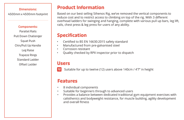 Sthenos Lite Fitness Rig Specification