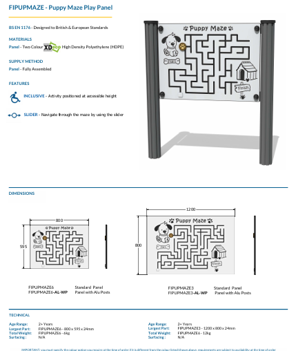 Puppy Maze Play Panel Specification