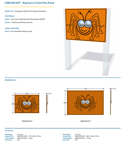 Bug Eyes Cricket Play Panel Specification
