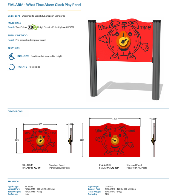 What Time Alarm Clock Play Panel Specification