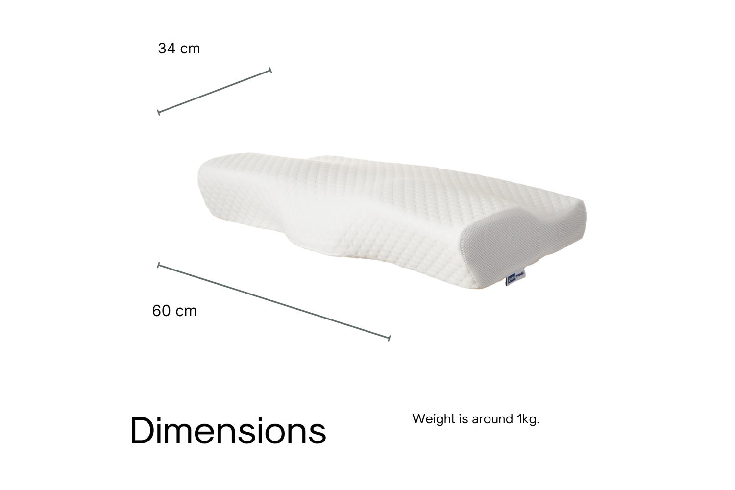 groove pillow with dimensions (34x50cm) and weight displayed (1kg)