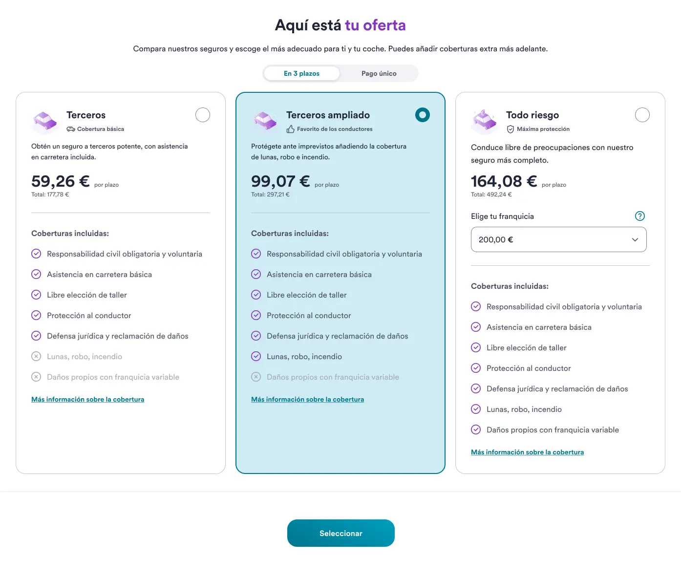 Imagen del pago fraccionado en el comparador