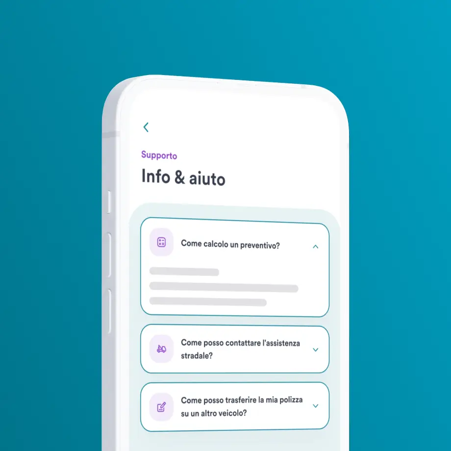Sezione Supporto dell'App Prima dedicata all'assistenza per la polizza moto