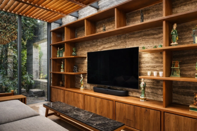 Living room with natural light and garden views in Vista Hermosa residence