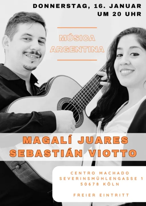 Title image for an event called '$"MUSICA ARGENTINA" TANGO UND FOLKLORE mit Magalí Suarez und Sebastian Viotto'