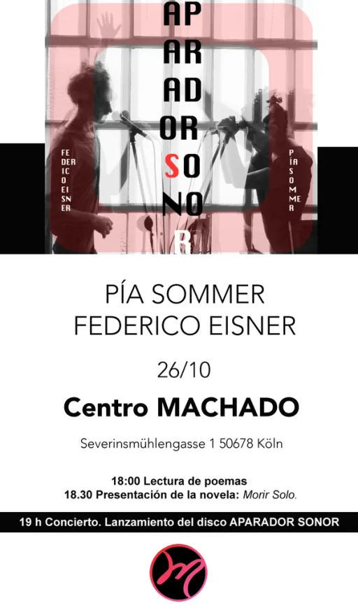 Title image for an event called '$"Aparador Sonor" mit Pía Sommer und Federico Eisner Sagüés / 18:00 Lesung Gedichte und Schriften / 19 Uhr Live-Konzert'