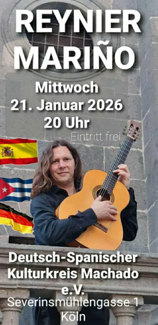 Title image for an event called '$Reynier Mariño – Kubas berühmtester Flamenco-Gitarrist live!'