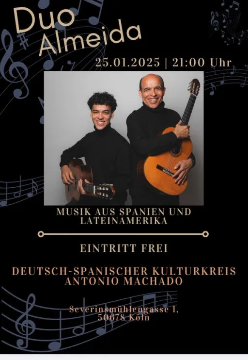 Title image for an event called '$Mit ihren Gitarren stellt das Duo Almeida ihr musikalisches Projekt "Agua y vinho"im Konzert  vor'