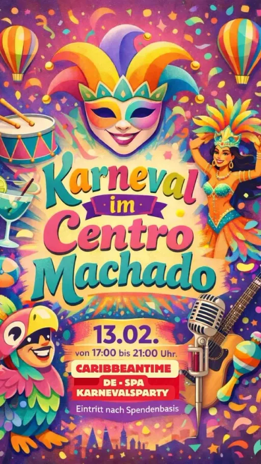 Title image for an event called '$Karneval Latino mit Caribbeantime live schon ab 17 Uhr'