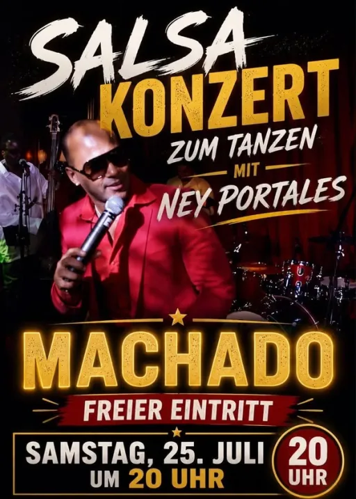Title image for an event called '$SALSA zum Tanzen mit der Live Musik von Ney Portales'