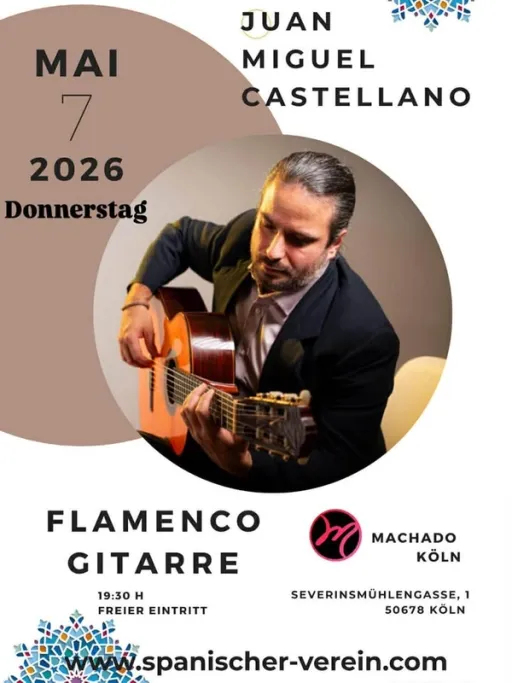Title image for an event called '$Flamenco live in Köln mit dem spanischen Flamenco-Gitarrist Juan Miguel Castellano'
