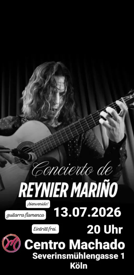 Title image for an event called '$🎸 Flamenco hautnah – Ein Abend mit dem Gitarrist Reynier Mariño im MACHADO! 🔥'