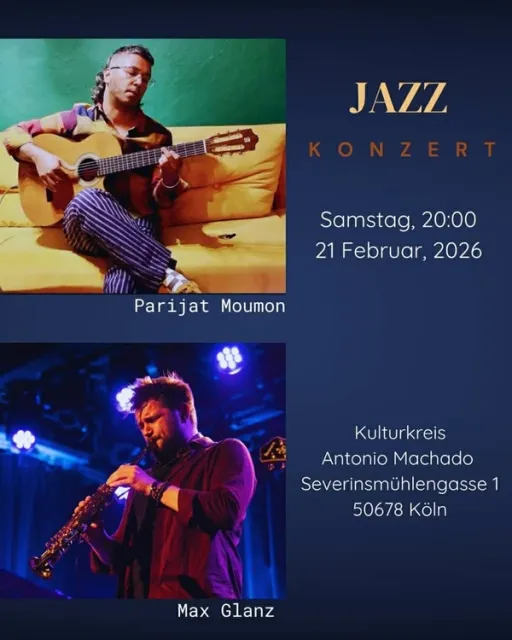 Title image for an event called '$Jazzabend im MACHADO mit dem Duo Parijat Moumon und Max Glanz.'