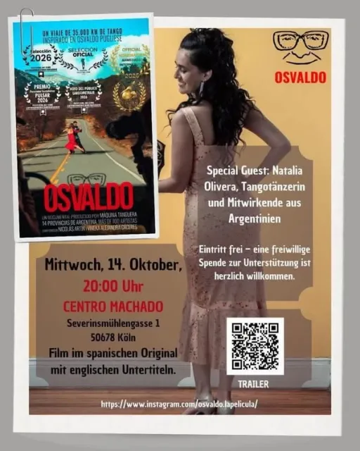 Title image for an event called '$OSVALDO: UN VIAJE EN TANGO -Dokumetarfilm'