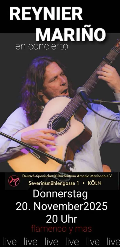 Title image for an event called '$Reynier Mariño – Kubas berühmtester Flamenco-Gitarrist live in Köln!'