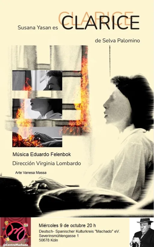 Title image for an event called '$Estreno mundial de "Clarice" Obra de teatro en español basada en la escritora Clarice Lispector'