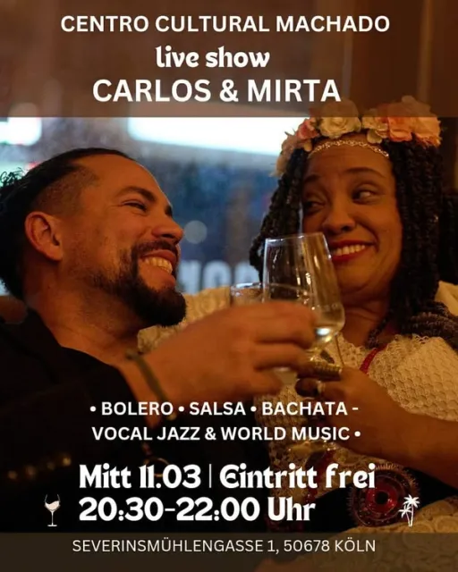 Title image for an event called '$Mirta & Carlos * Bolero * Salsa * Bachata * Vocal Jazz * kubanische Rhythmen & Música del mundo hispano como Son, Trova und Timba '