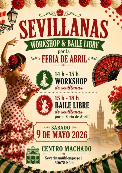 Title image for an event called '$💃🌸 Sevillanas-Nachmittag – Feria de Abril in Köln 🌸💃'