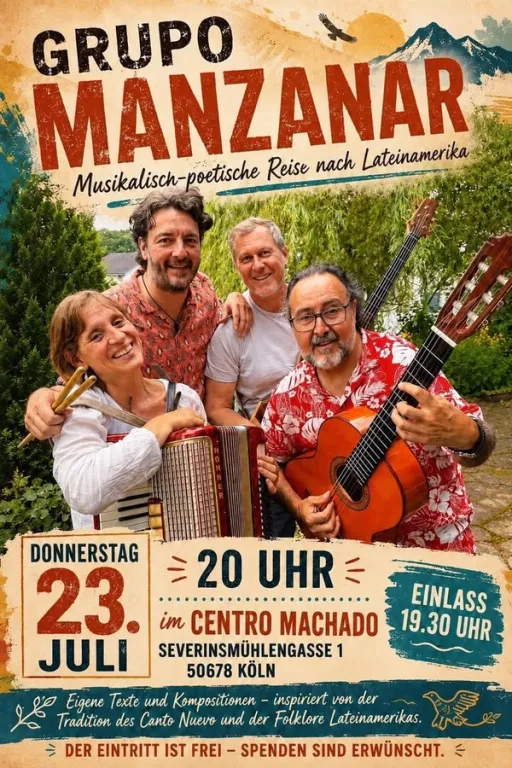 Title image for an event called '$Grupo Manzanar - Musikalisches und Poetisches Quintett aus Lateinamerika'