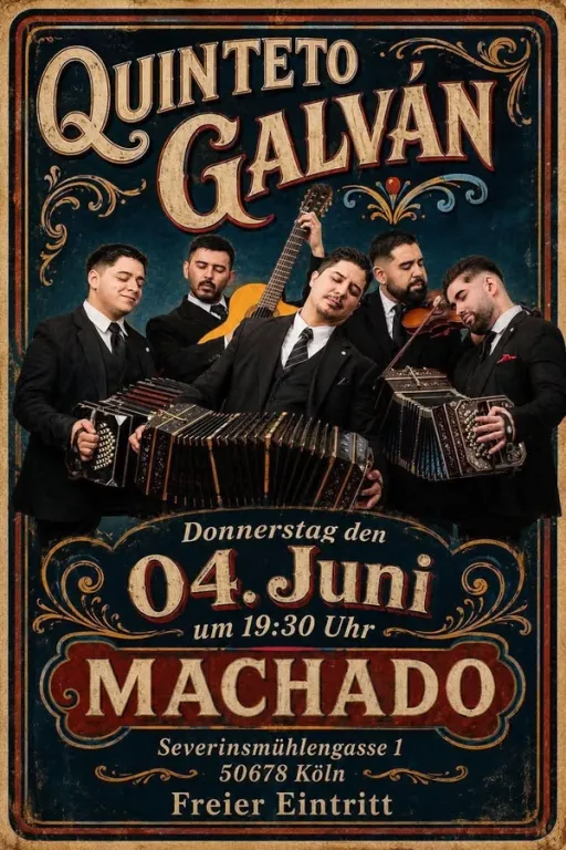 Title image for an event called '$Quinteto Galván – Tango & Folklore & Bandoneon aus Argentinien in Köln'