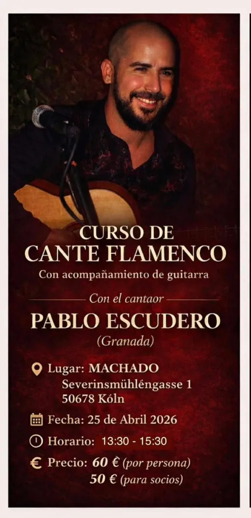 Title image for an event called '$Gesangkurs auf Spanisch / Curso de Cante Flamenco con el granadino Pablo Escudero'