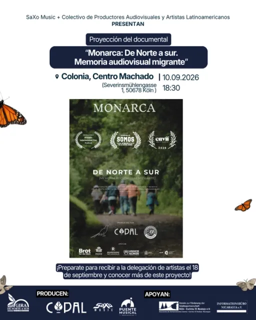 Title image for an event called '$Monarca – Del Norte al Sur – Film über Musiker*innen, die nach Costa Rica migriert sind'