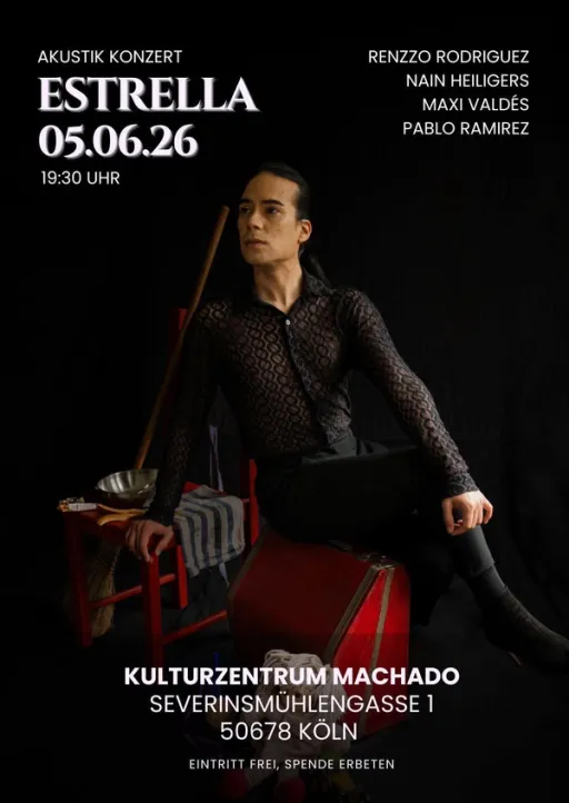 Title image for an event called '$Renzzo Rodriguez: Akustik Konzert ESTRELLA mit Maxi Valdes, Nain Heiligers und Pablo Ramirez'