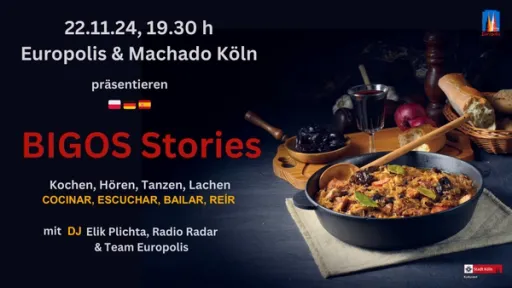 Title image for an event called '$Bigos Stories: polnische Nationalspeise Kochen, Hören, Tanzen, Lachen mit DJ Elik Plichta, Radio Radar'