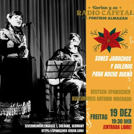 Title image for an event called '$Karina y su Radio Cafetal mit Porfirio Almazán aus Mexico'