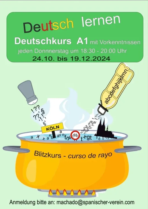 Title image for an event called '$Neuer kostenloser Deutsch A1-Kurs am 24. Okt. bis 19. Dezember jeden Donnerstag von 18:30 bis 20 Uhr in  MACHADO'