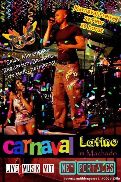 Title image for an event called '$Carnaval Latino mit dem Live Musik von Ney Portales'