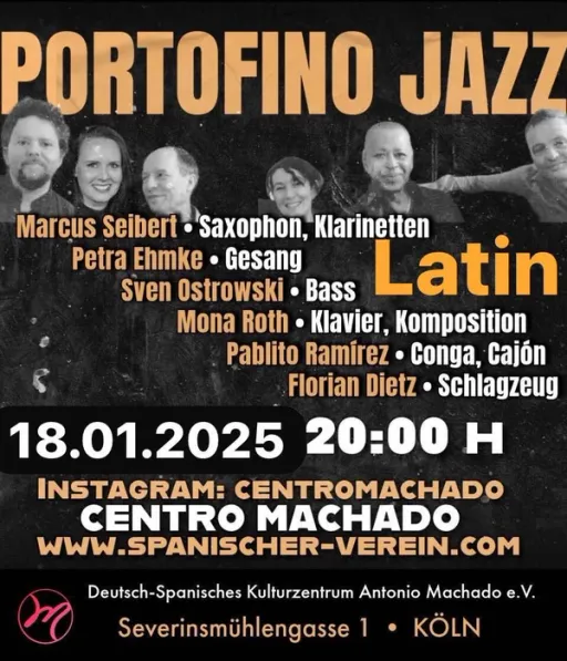 Title image for an event called '$Portonfino  "Jazz con sabor": Afro-Cuban, Salsa, Mambo, Afro-Peruanisch, Tango, Bossa-Nova, Samba, Jazz, Funk und Fusion'