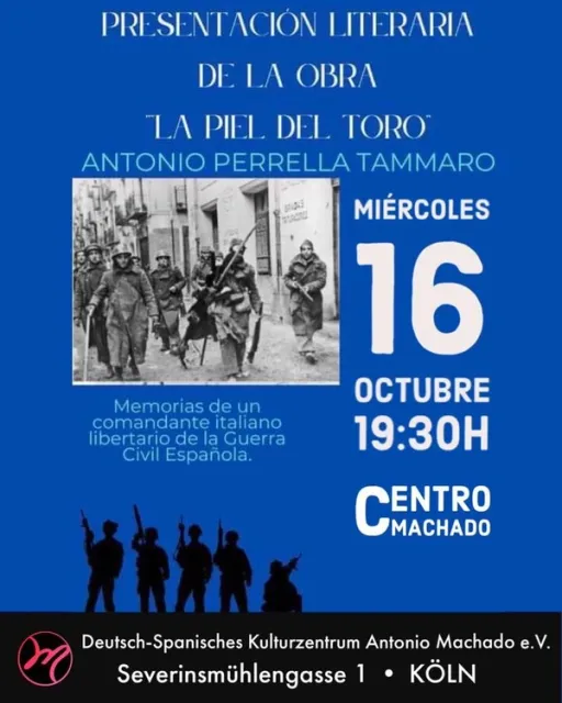 Title image for an event called '$Presentación y lectura de las Memorias de "El Italia" un comandante libertario en la guerra Civil Española por su hija Nydia Perrella'