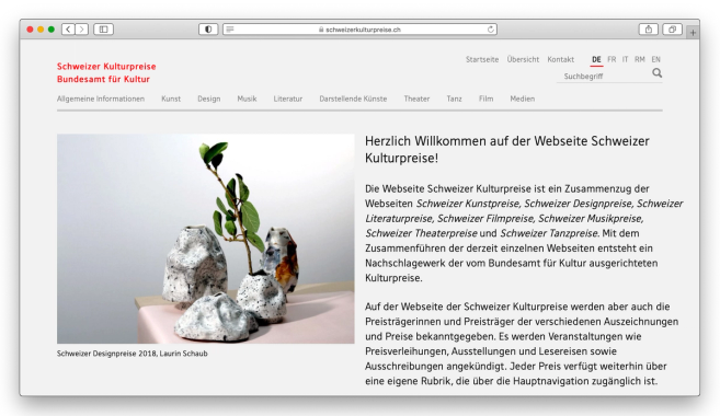 Swiss Culture Awards website