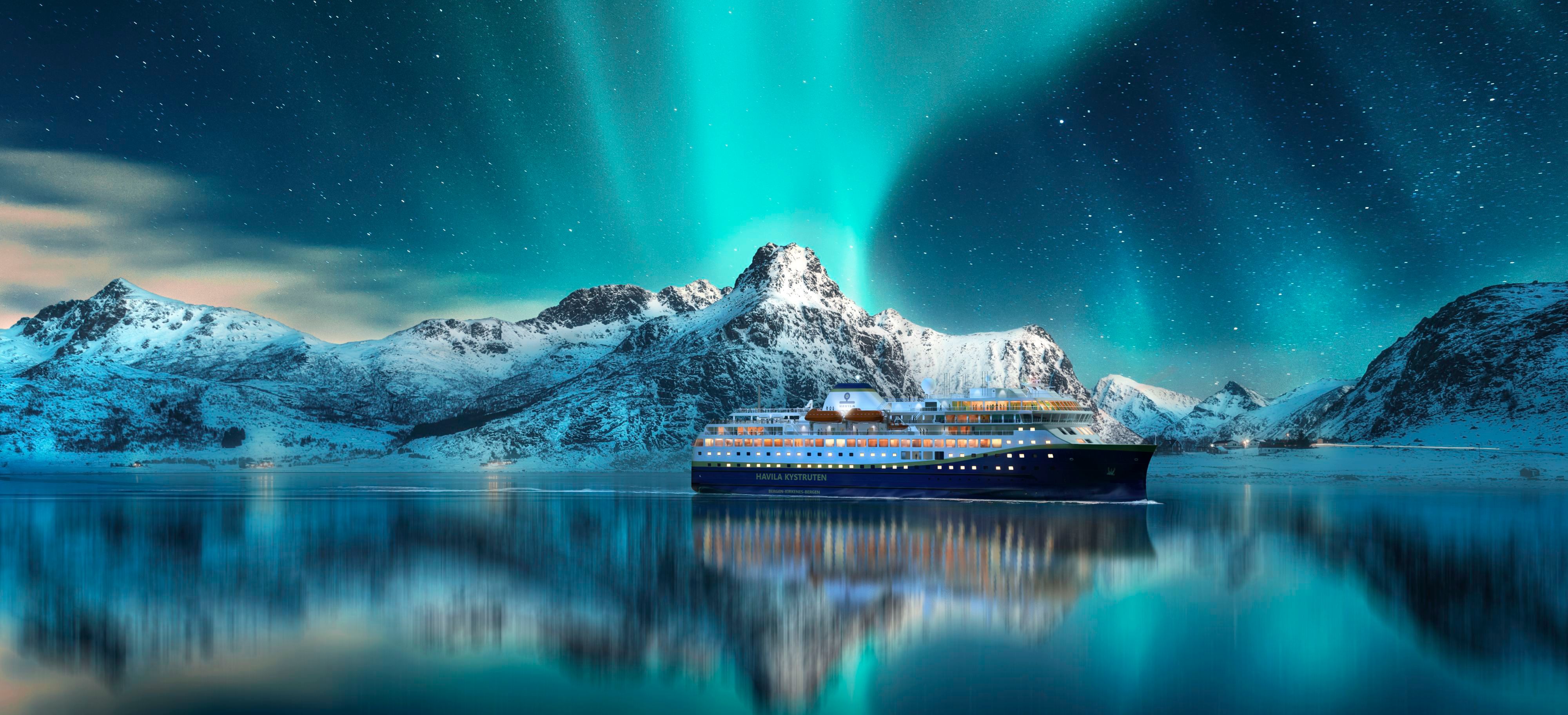 Upplev norrskenet ombord på en Havila Kystruten-resa genom Norges arktiska fjordar
