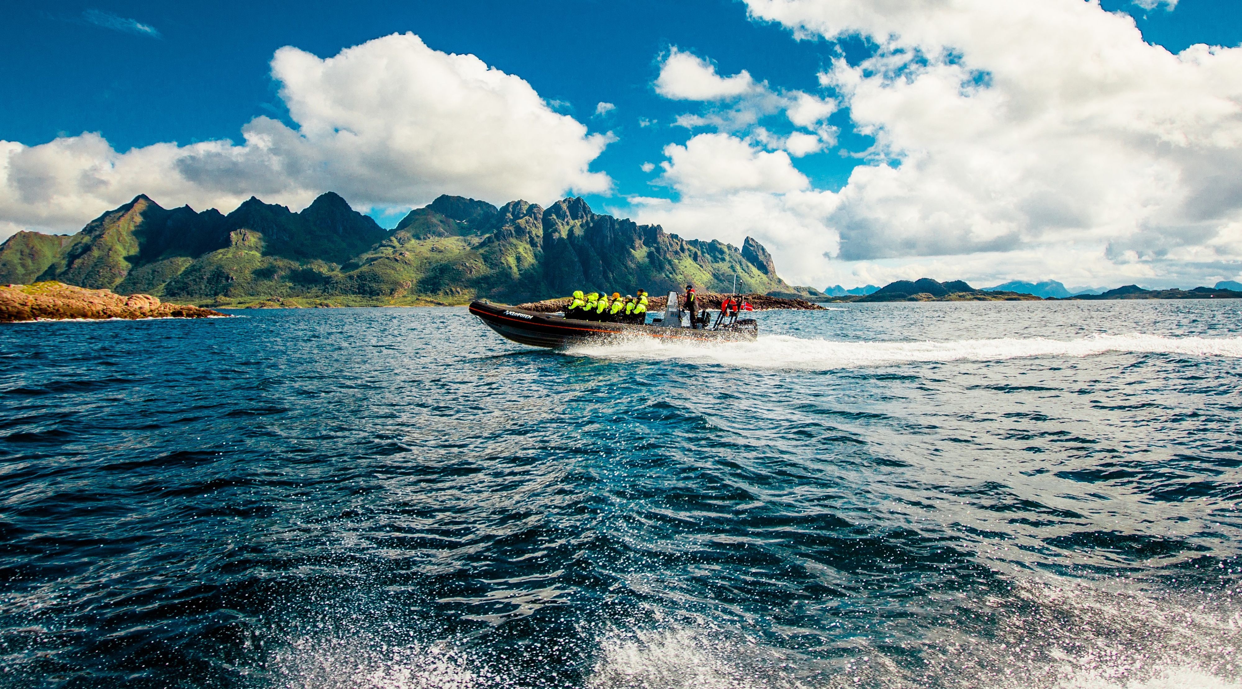 Rib boat going fast on the sea on a summer day