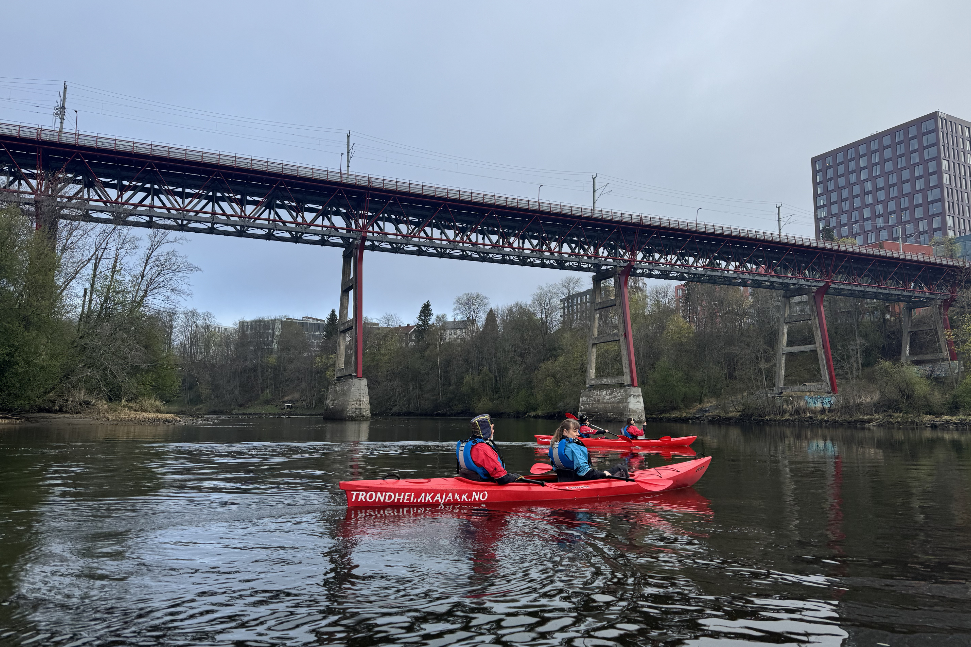 Kayaking on the Nidelva River in Trondheim, Norway