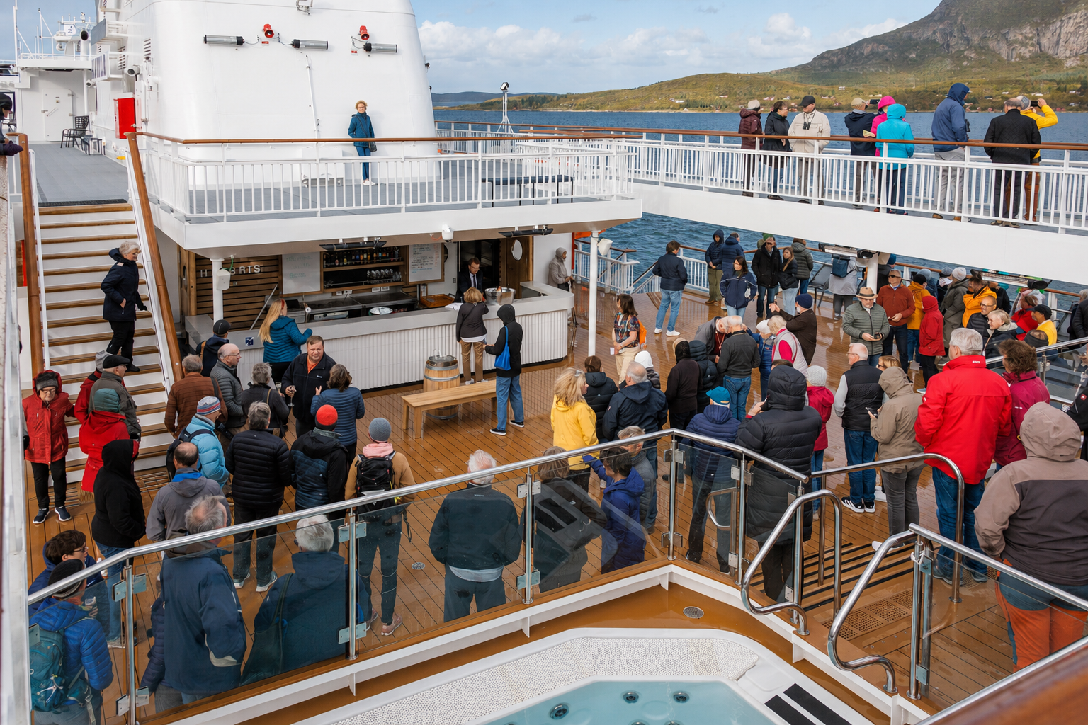 Guests gathered on deck for an outdoor event at the Havbris Bar