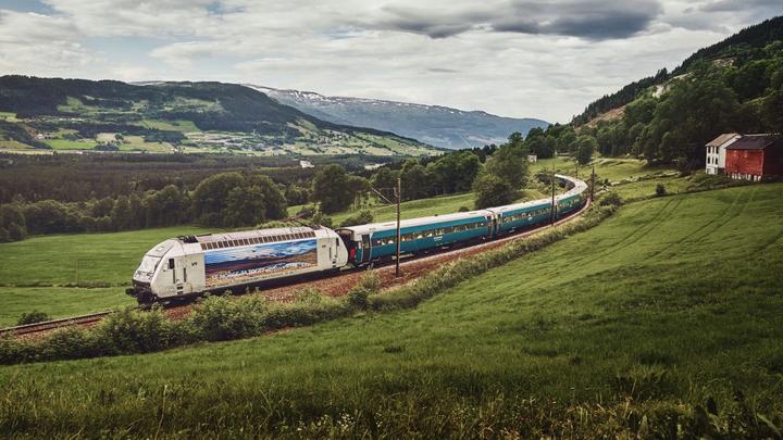 Die Bergenbahn fährt durch die malerische norwegische Landschaft in Richtung Myrdal.