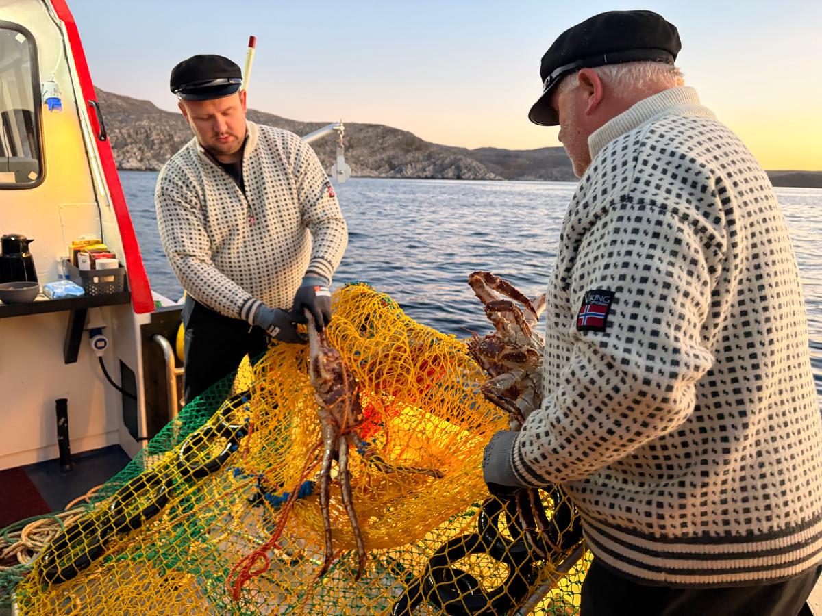 Fishermen lifting the king crab out of the ocean