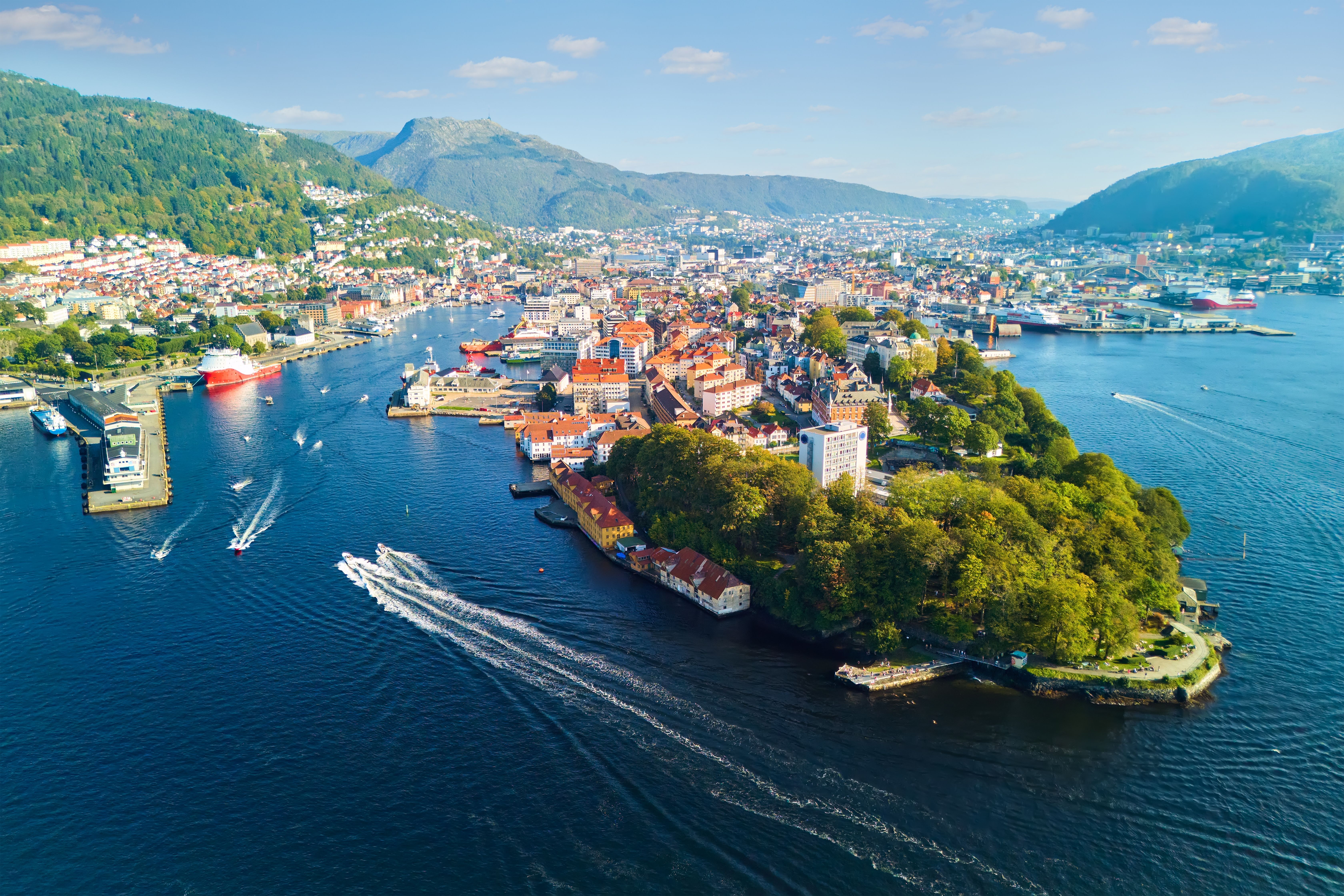 Stadsvy över Bergen, Norge