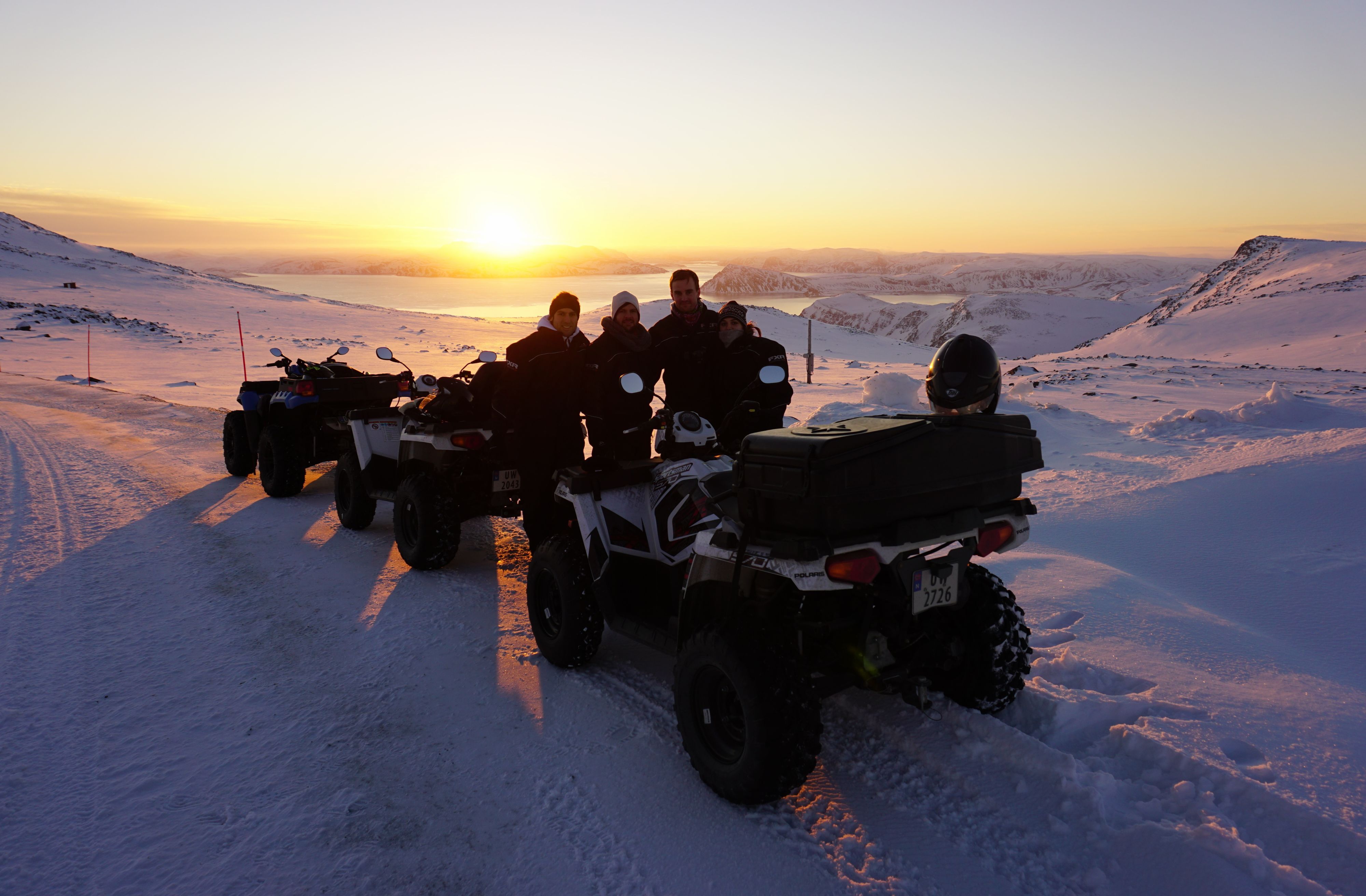 ATV Winter Safari during the Arctic sunset on Magerøya.