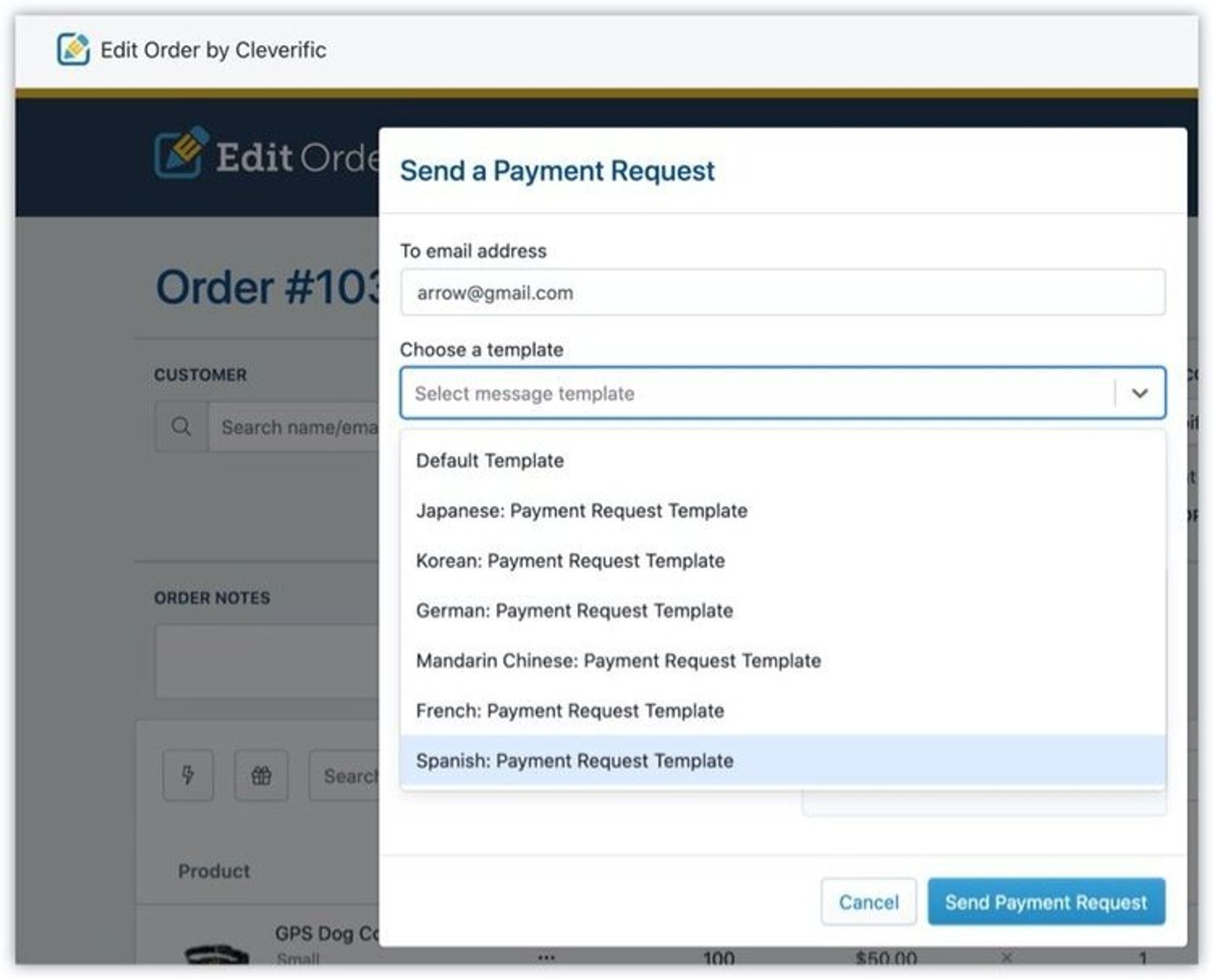 Language dropdown menu