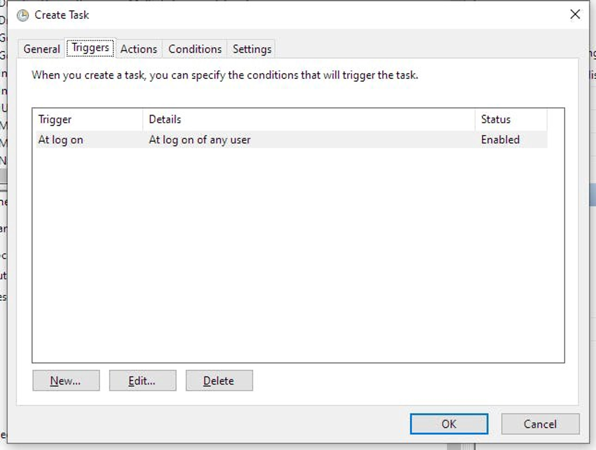 Task Triggers tab