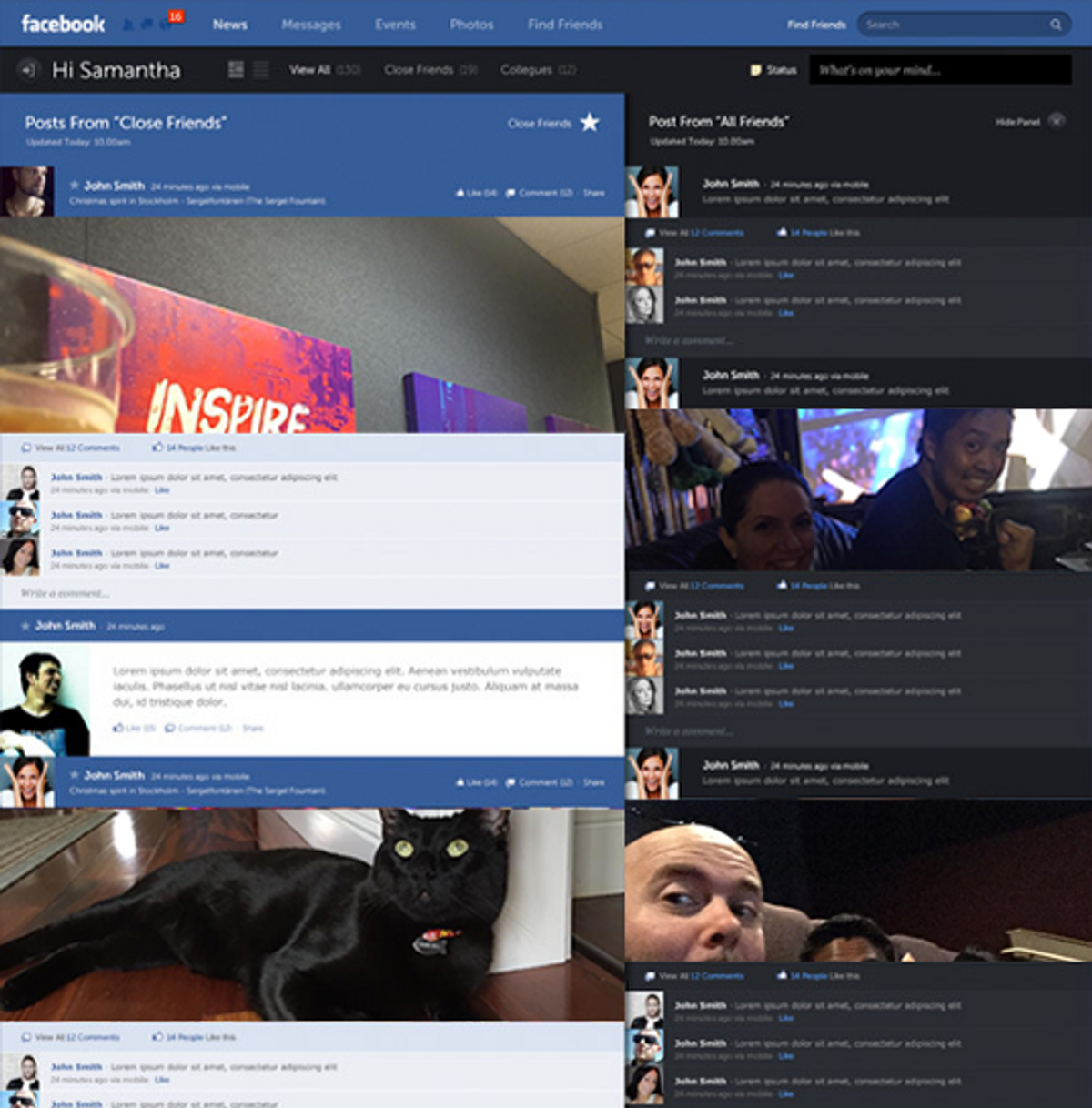 Facebook reimagined with large used photos, but I substituted in real photos from my phone camera