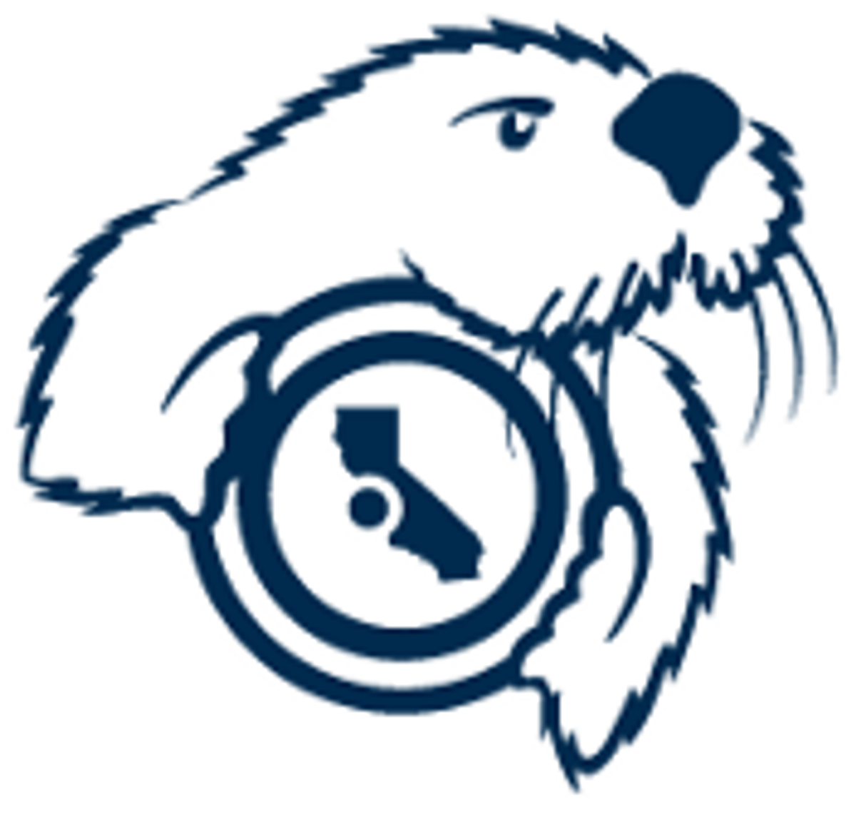 CSUMB Logo. An Otter holding a circular frame, depicting California and the location of Monterey Bay