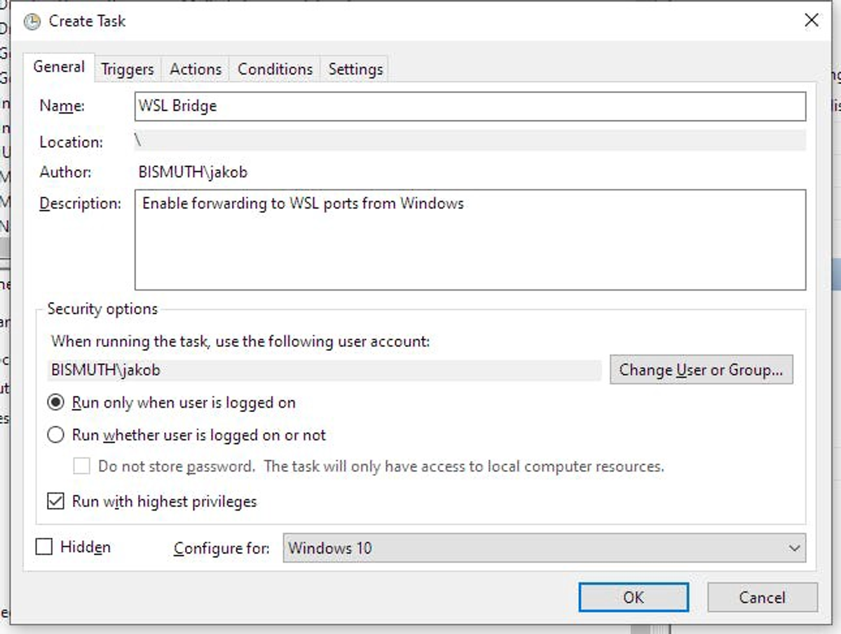 Create Task dialog box