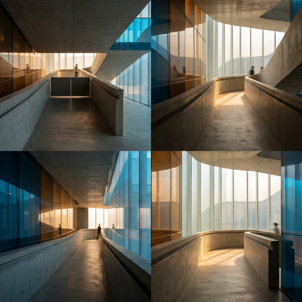 Architectural walkways showing different paths through a building.