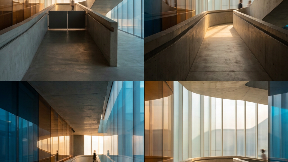 Architectural walkways showing different paths through a building.